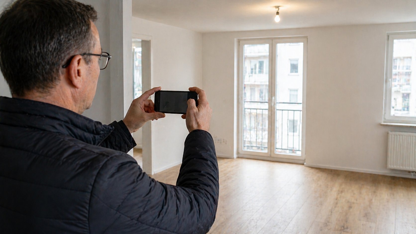 Gutachter:innen dokumentiert gebäudebegehung / immobilienbewertung mit dem Smartphone