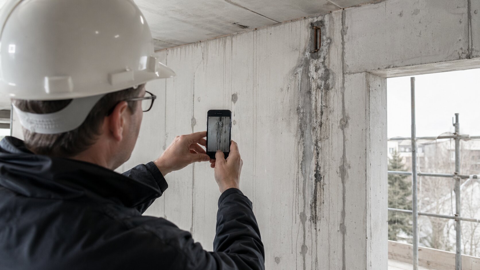 Bauleitung dokumentiert baustellen-mängeldokumentation mit dem Smartphone
